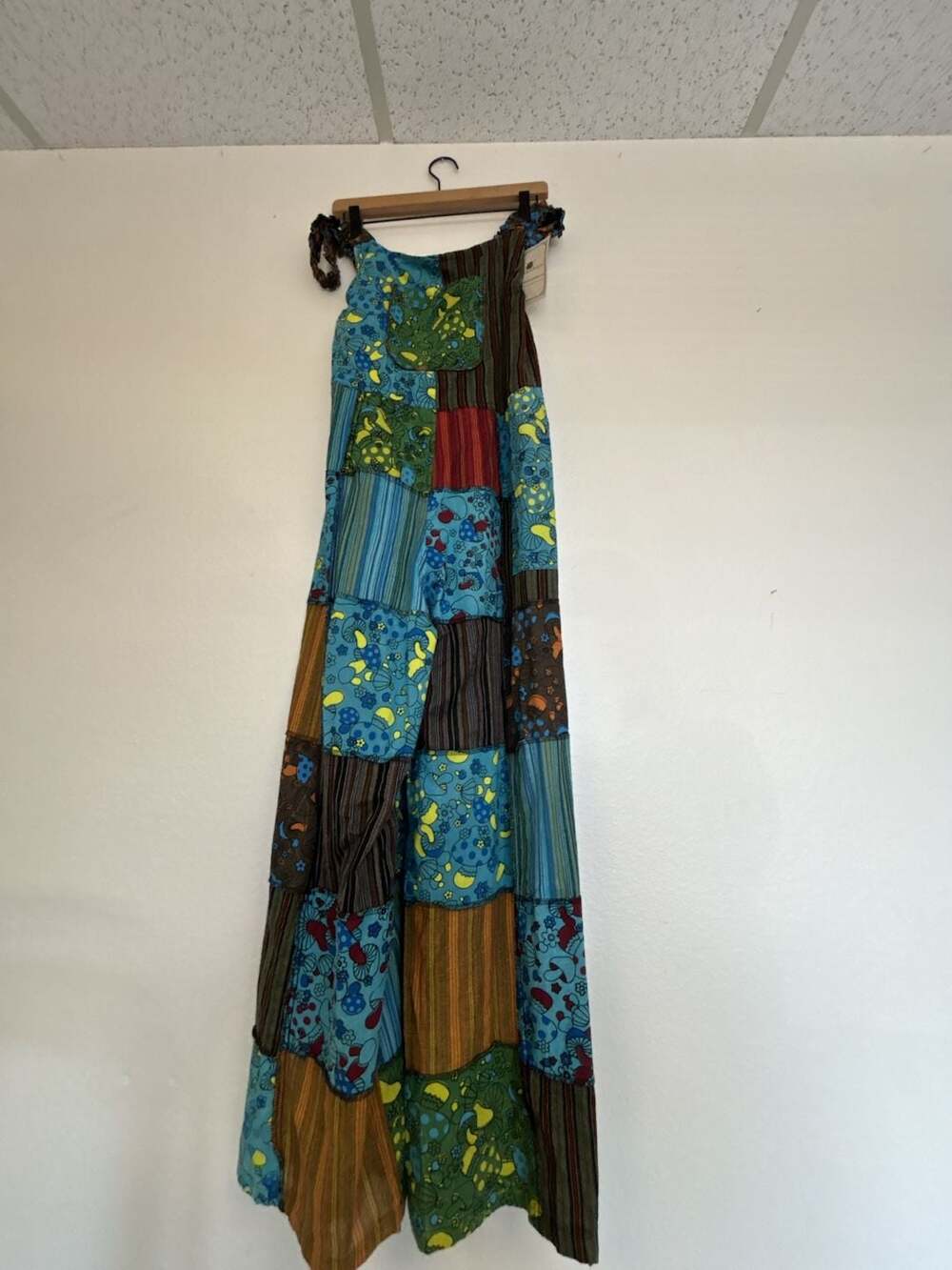 Handmade Patchwork Mushroom Overalls - Blue